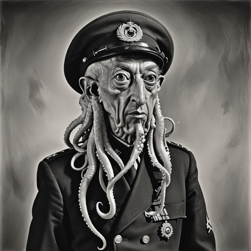 Squid in Military Uniform: Yousuf Karsh Style Portrait