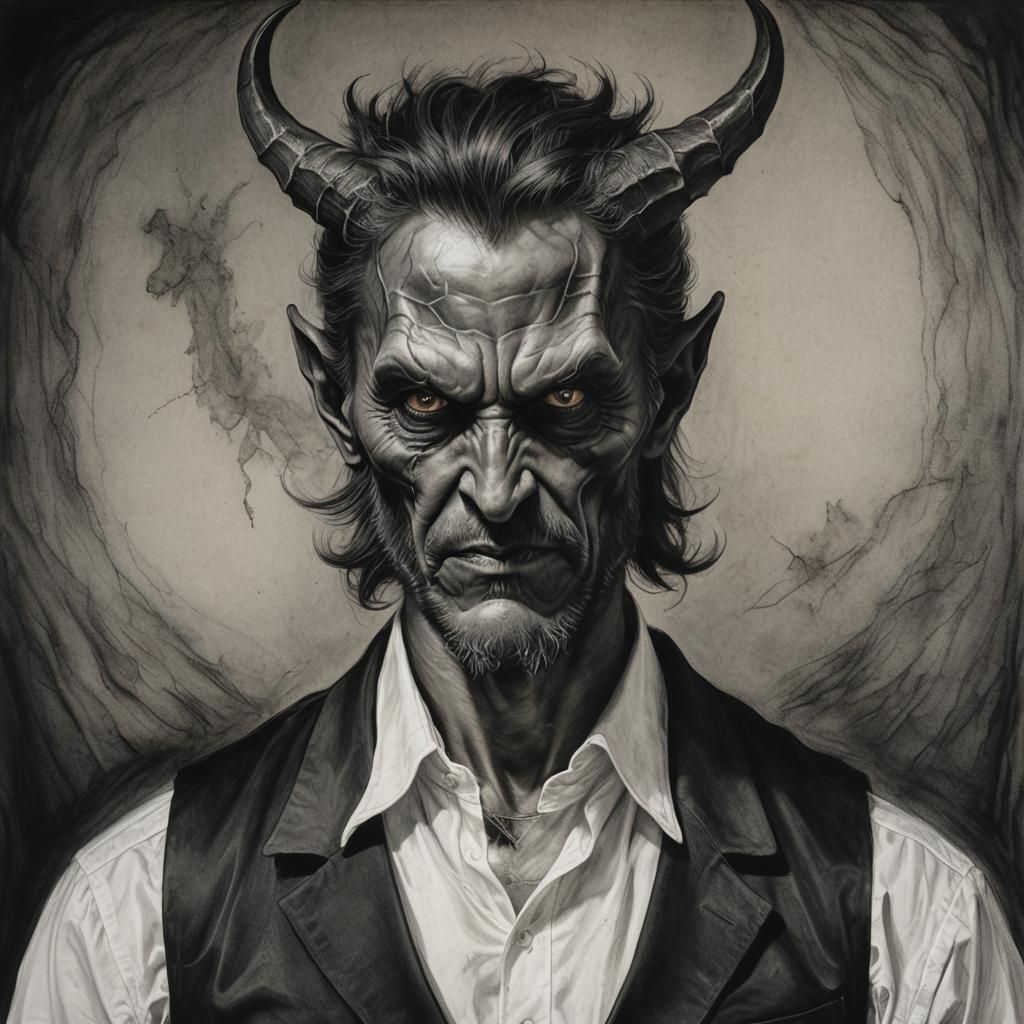 The Devil: Hyperdetailed Charcoal Portrait