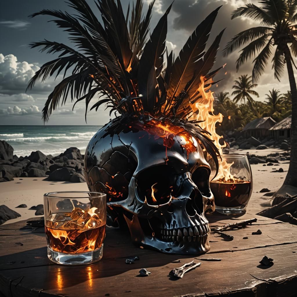 Ein gläserner Totenkopf, in dessen Hirnbereich sich ein lebe...