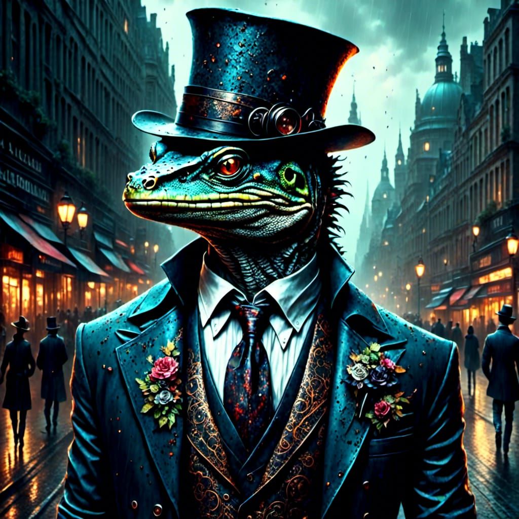Lizard Man in London: Hyperdetailed Fantasycore Art