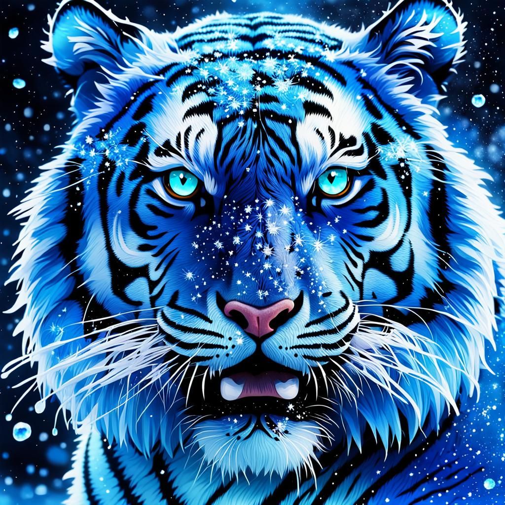 Blue and Black Tiger with Frozen Power: Splash Art