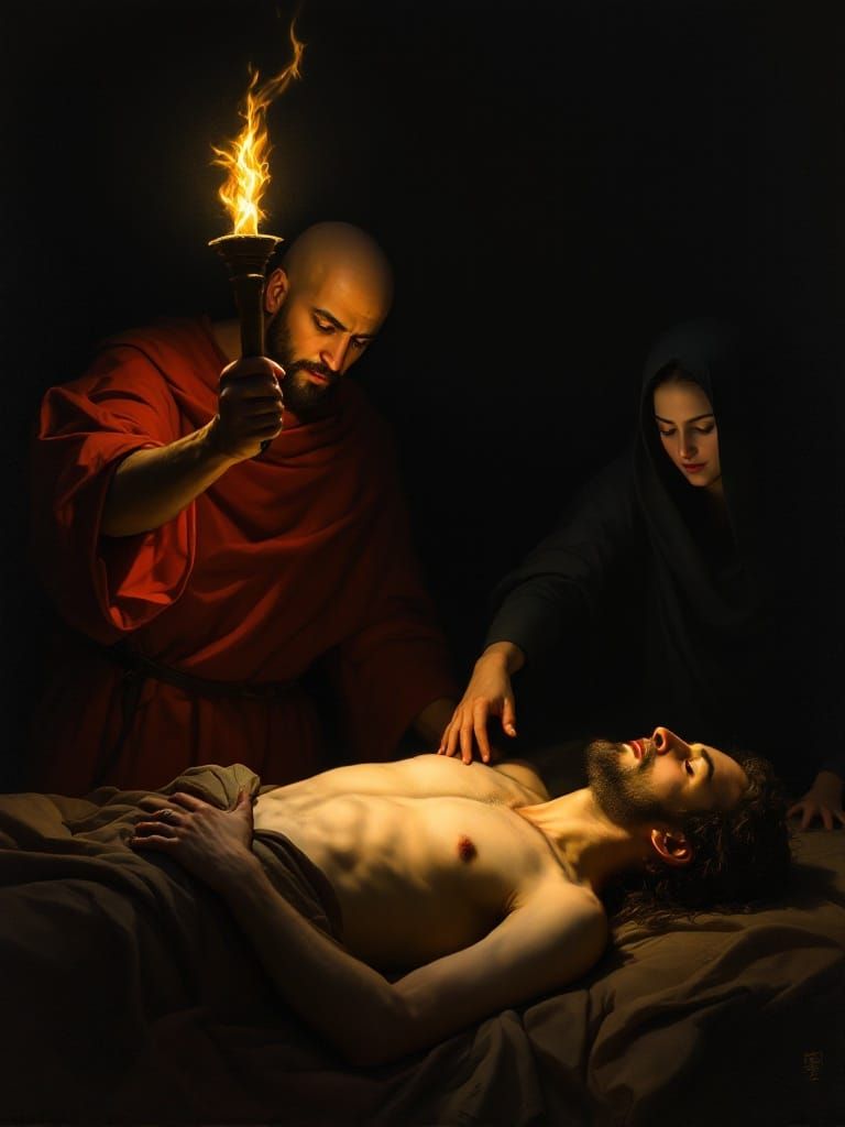 Meditative Candlelit Scene in the Style of Georges de La Tou...