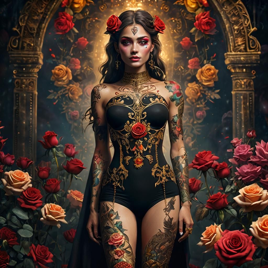 Muscular Fabric Princess with Rose in Cosmic Setting