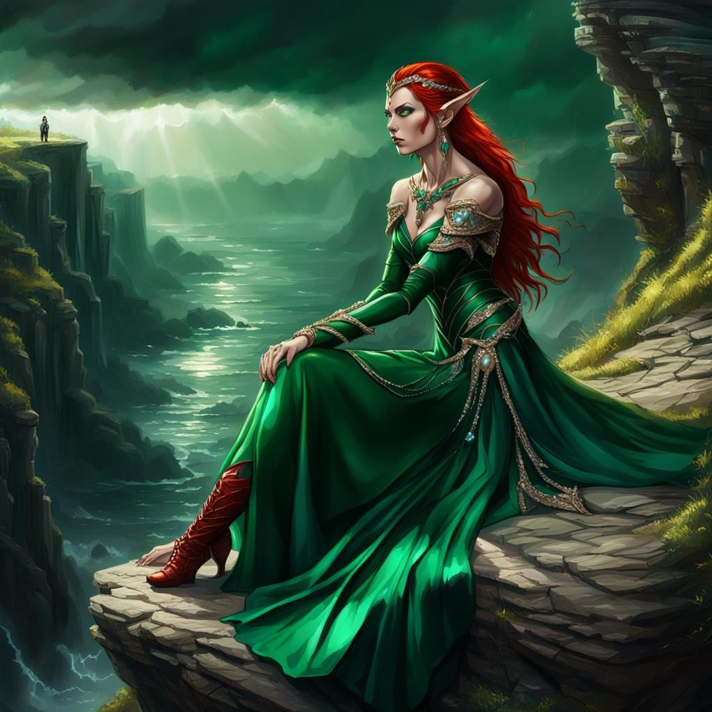 Elf Warrior on Cliffside in Digital Fantasy Art