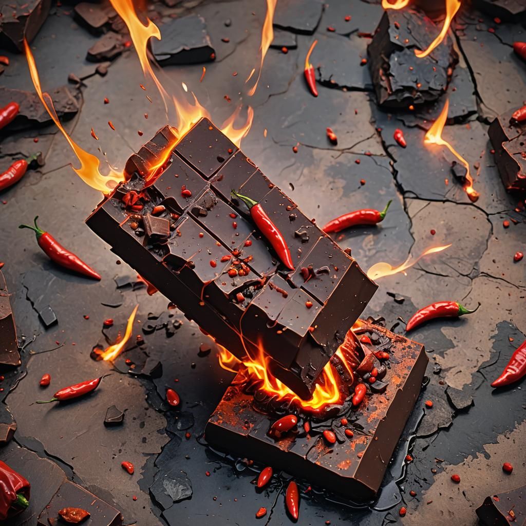 Fiery Spicy Chocolate Bar on Stone Pedestal