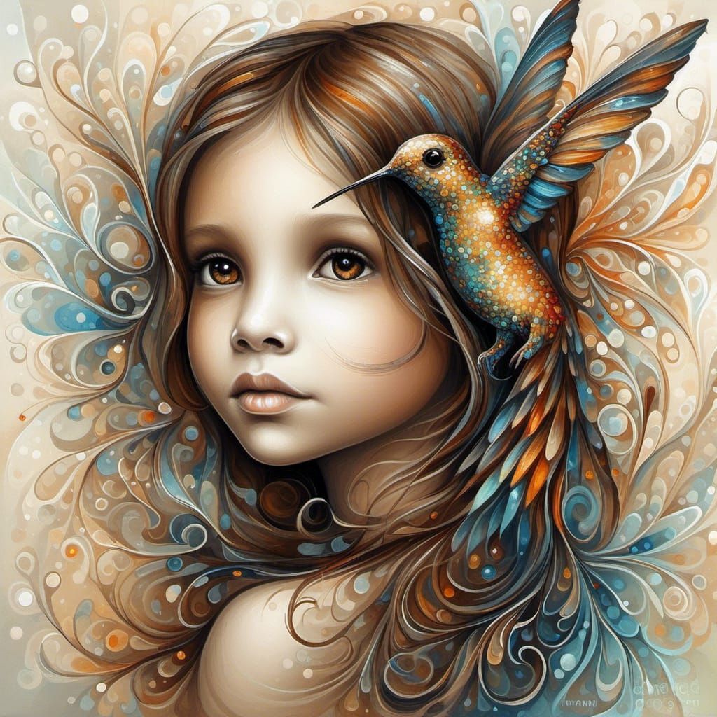 Hummingbird with Sparkling Eyes, Digital Art