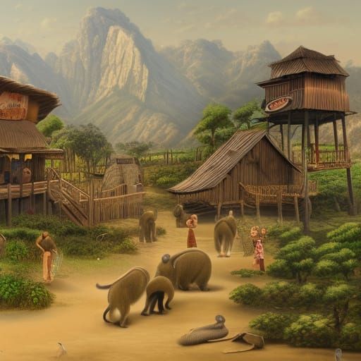Detailed Matte Painting of a Monkey Farm