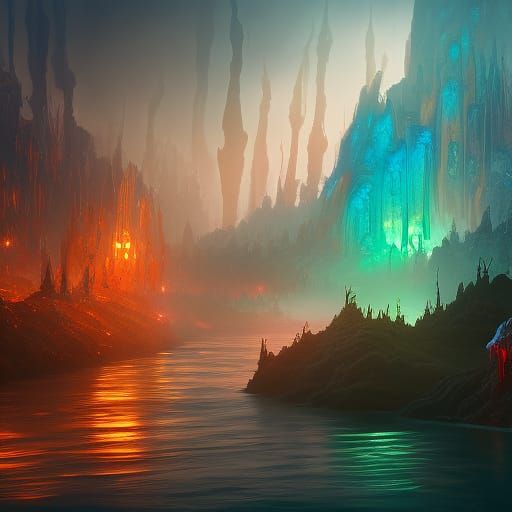 Fantastical Matte Painting with Drip Color Details