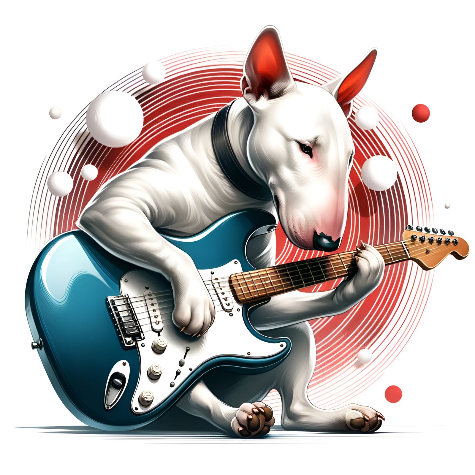 Bull Terrier Plays Guitar in Animated Illustration Style