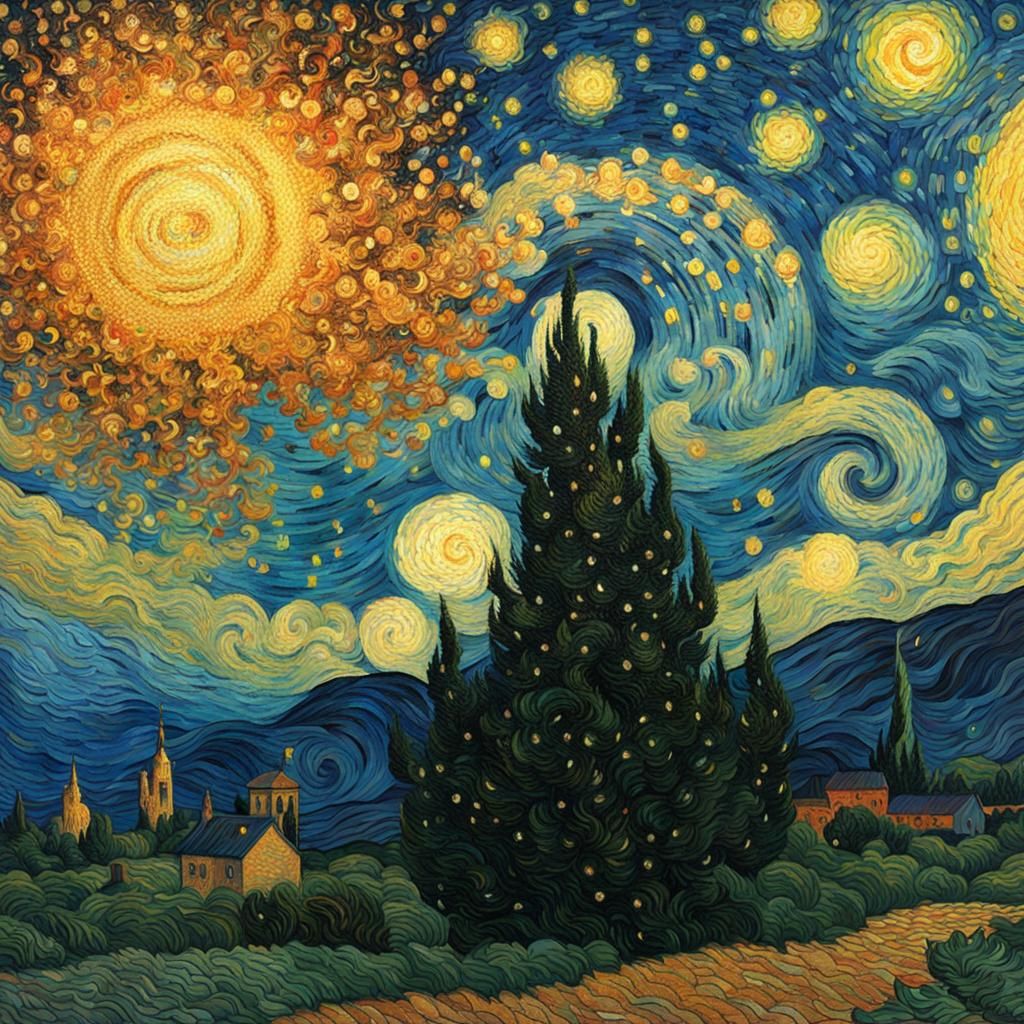 Spinning Star in Van Gogh Pointillism Style