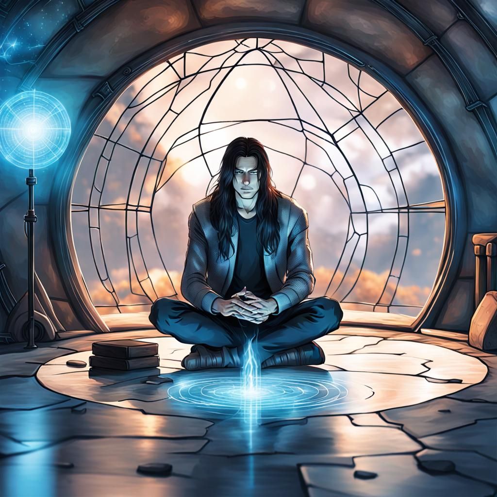 Cyberpunk Mage Casting Spell in Magic Dome