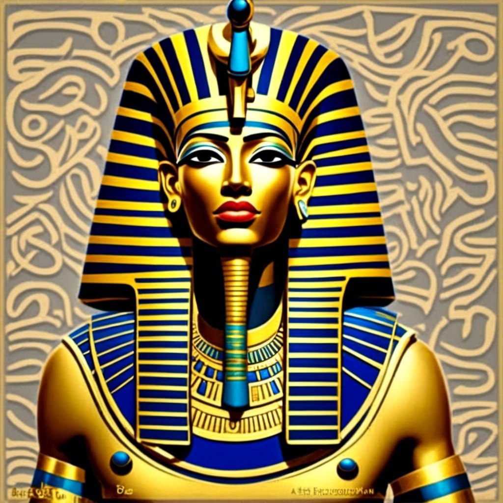 Pharaoh Ramses II with Golden Hieroglyphs