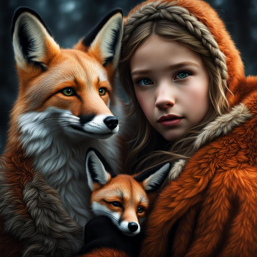 Girl with Fox in Hyperrealistic Style