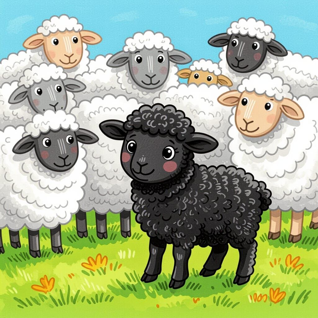 Nervous Lamb in a Flock of Sheep