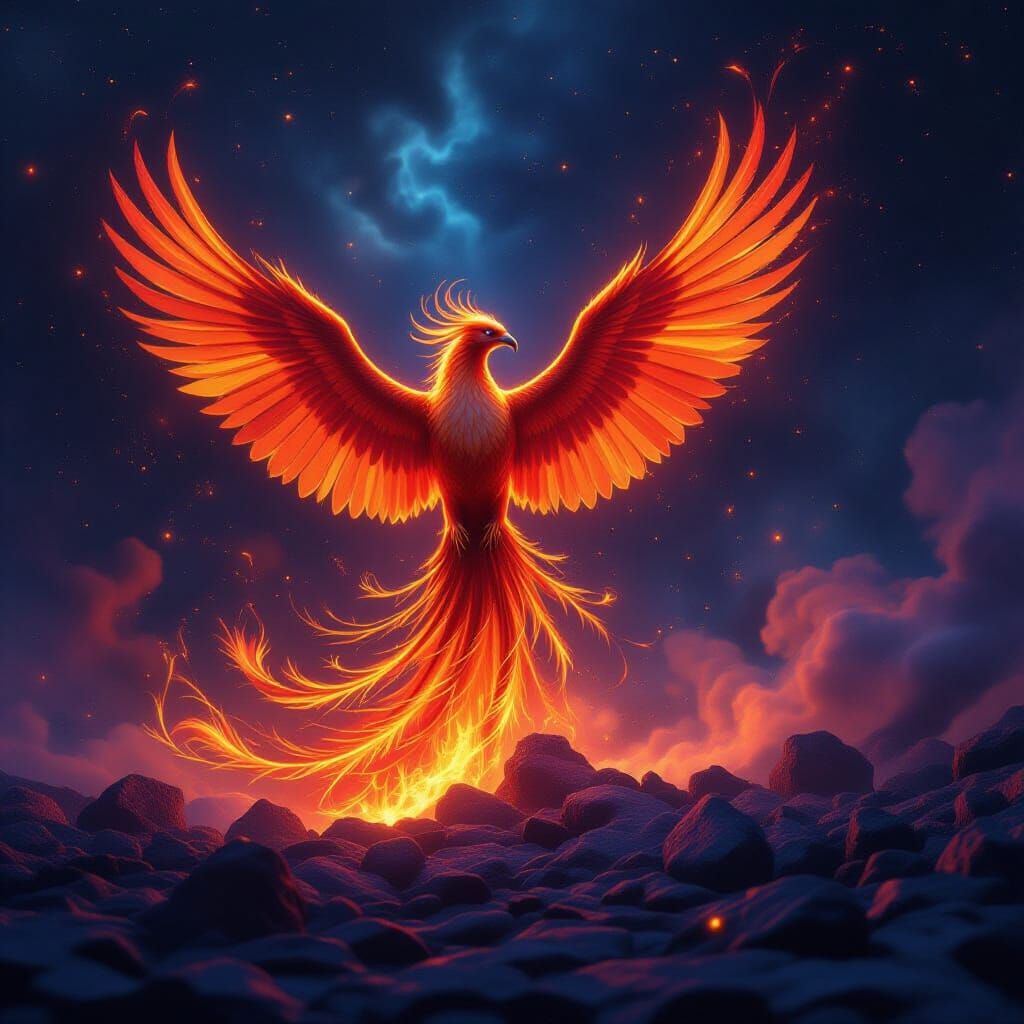 Majestic Phoenix Rises from Ashes in Cosmic Nebula