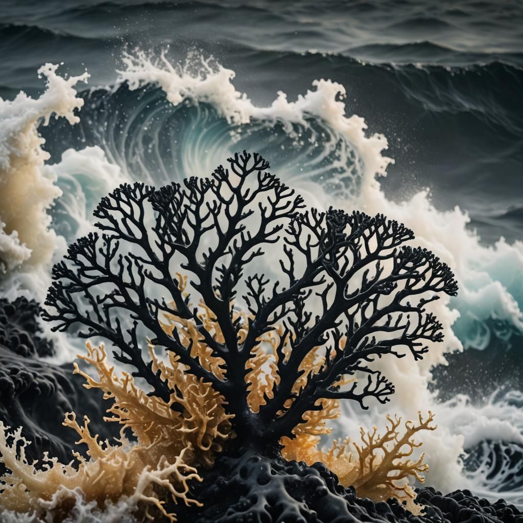 Black Coral Close-Up Under Raging Ocean: Macro Photography