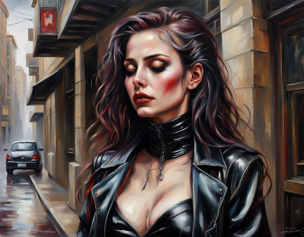 Gothic Oil Painting of Lebanese Woman in Latex