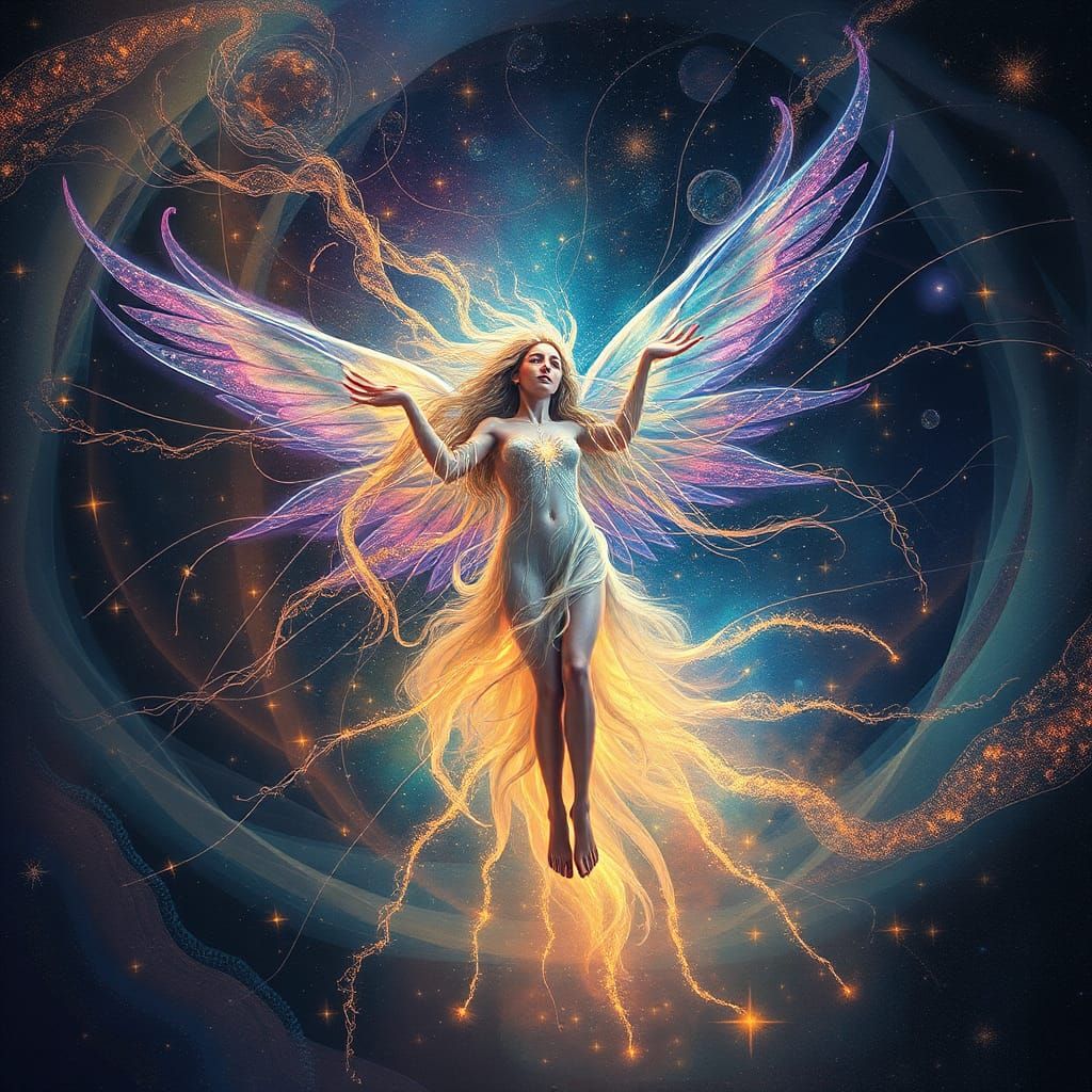 Ethereal Being in Cosmic Dreamscape