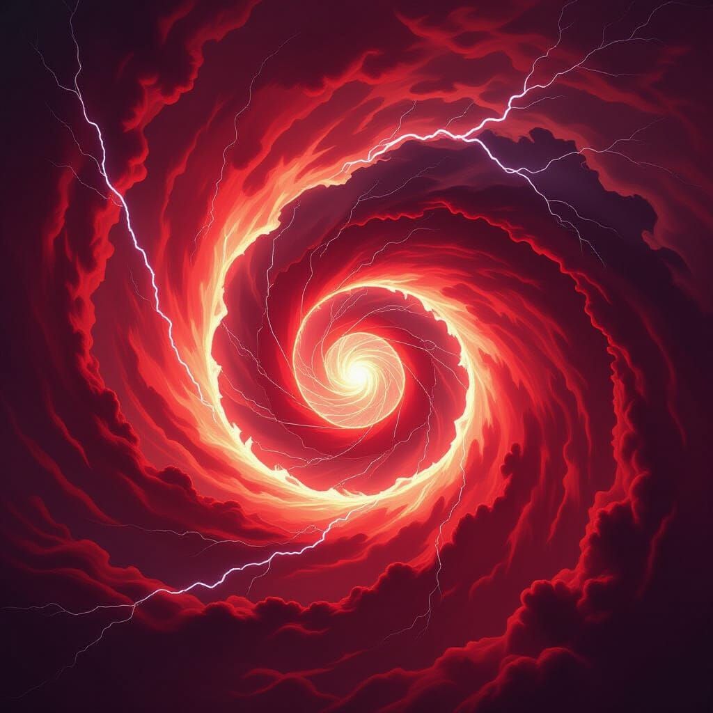 Crimson Energy Vortex With Lightning