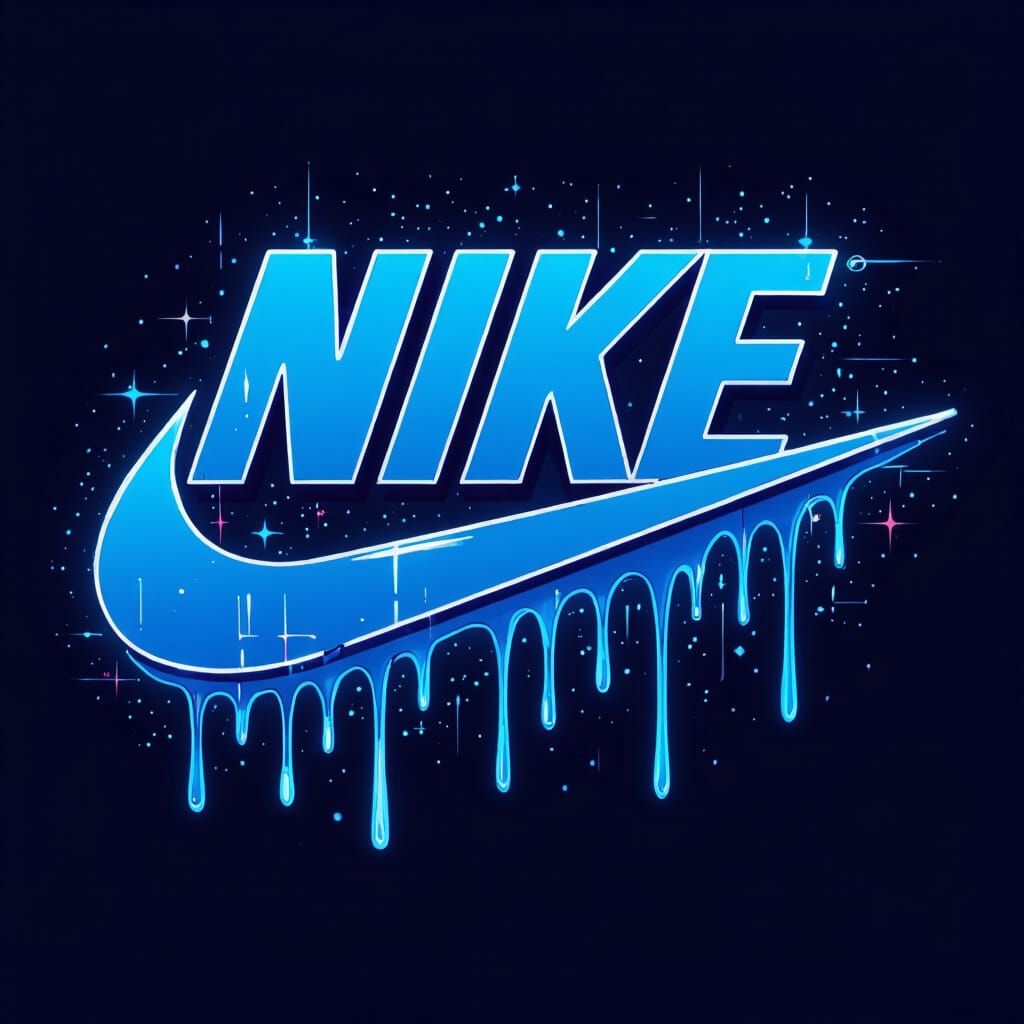 Nike Logo with Blue Drip in Futuristic Cyberpunk Style