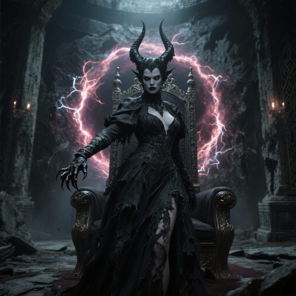 Gothic Demoness Before Unstable Portal