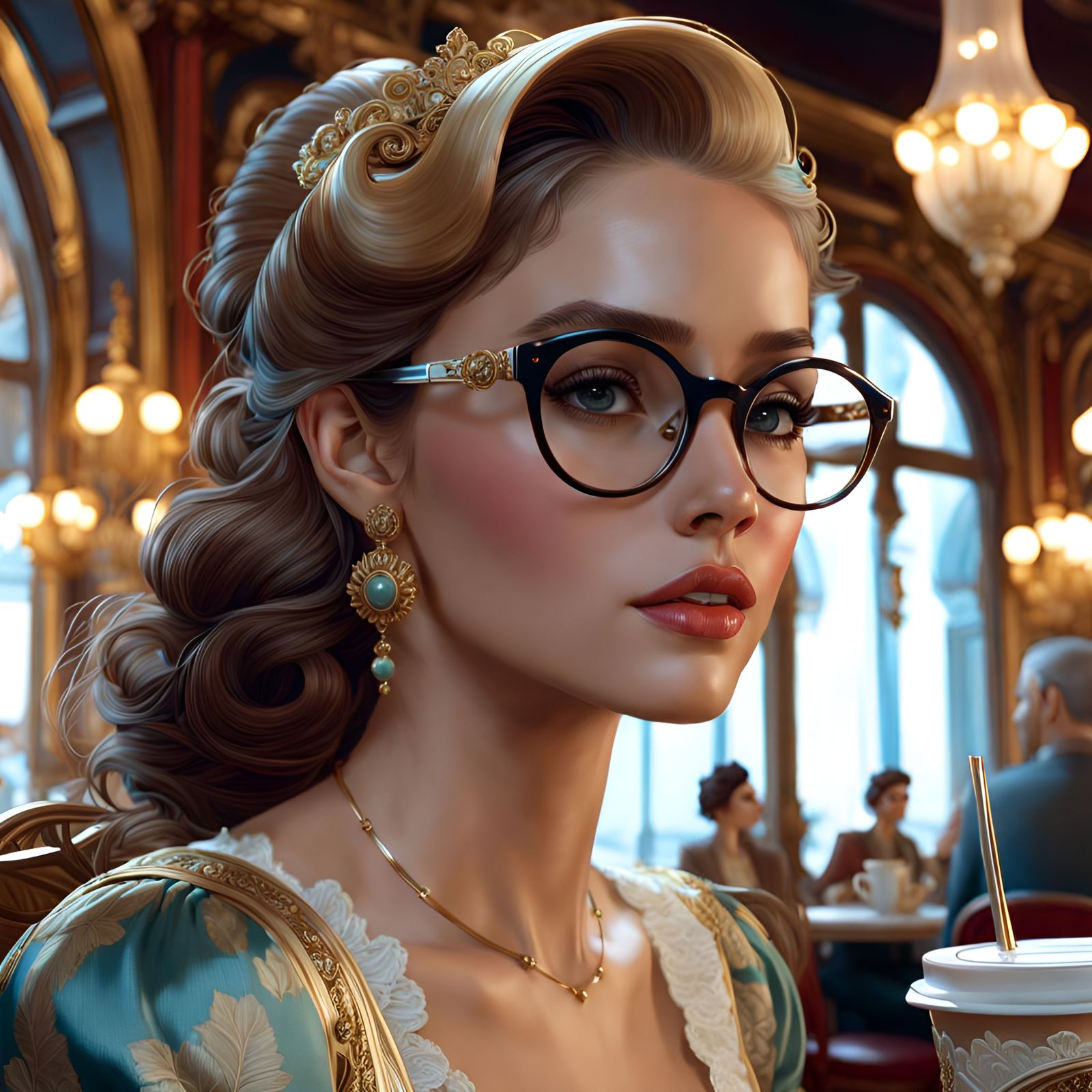 Rococo Cafe Portrait of Woman with Glasses