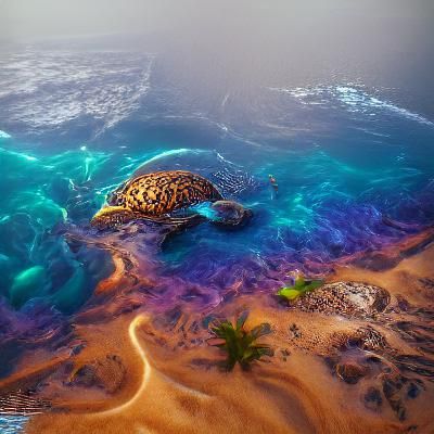 Tropical Sea Turtle in Fantastical Style