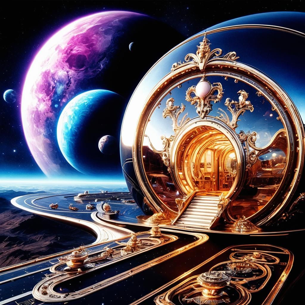 Huge spaceship and craft carrier Rococo style