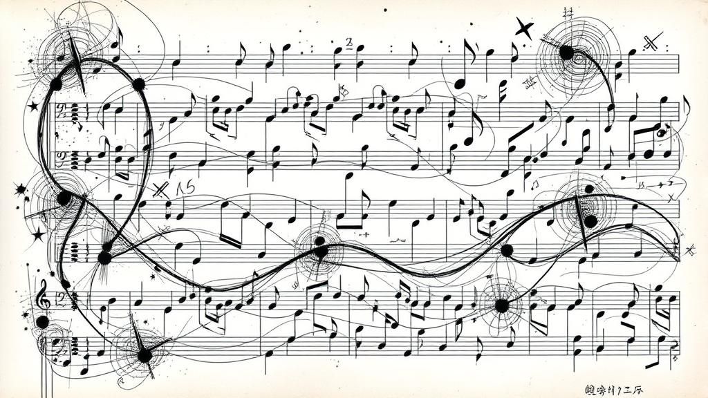 Complex Graphic Musical Score in Black and White