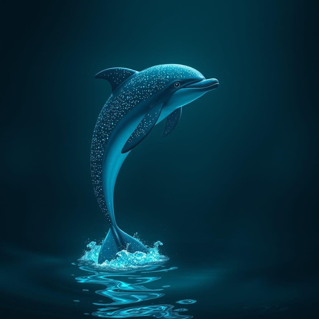 Dolphin Leaping from Water in Dark Elegant Style