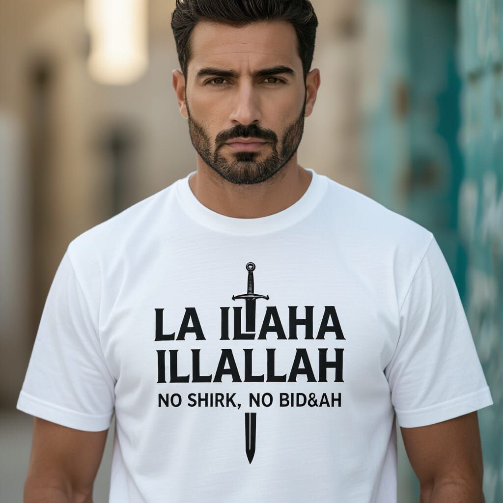 T-Shirt with Arabic Text and Sword in Film Style