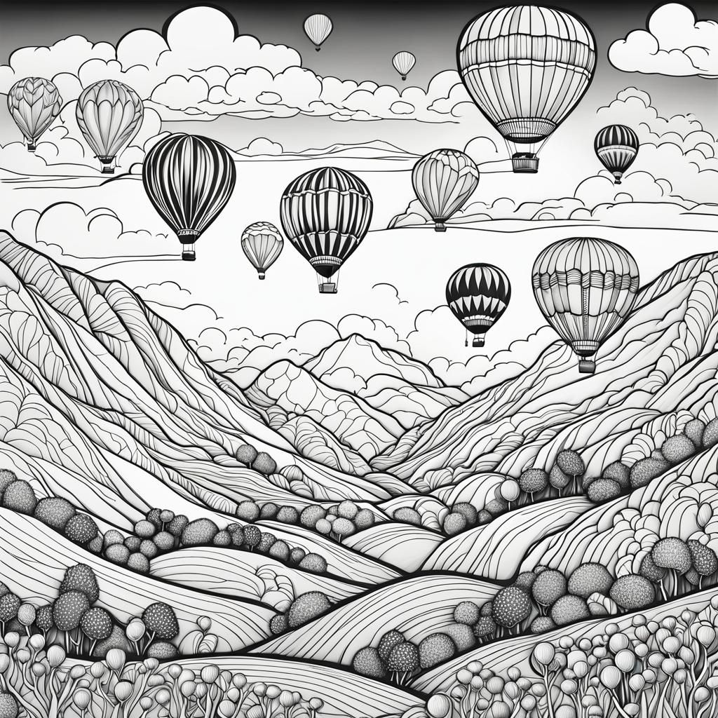 Abstract Sunset Sky with Hot Air Balloons