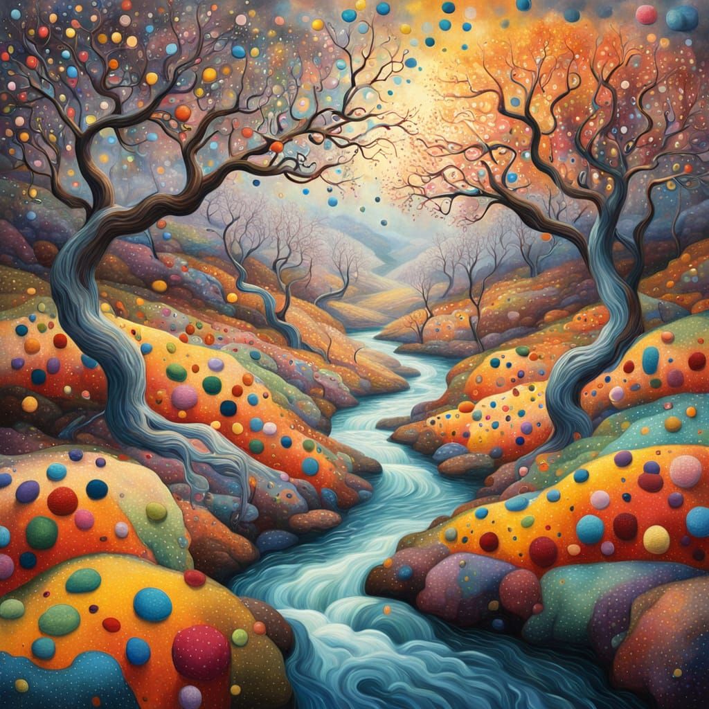 Surreal Polka Dot Canyon Dreamscape in Oil Painting