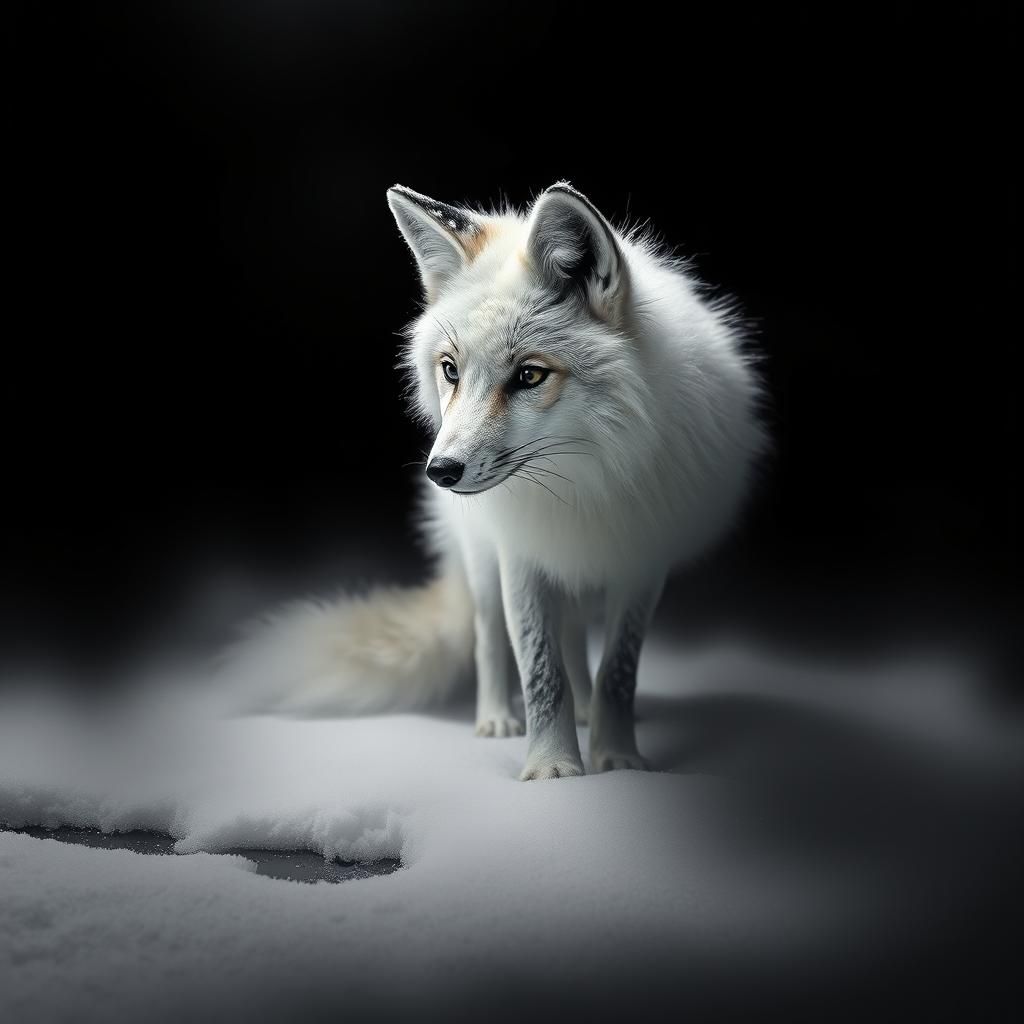 Hyperreal Snow Fox Hiding in Fog