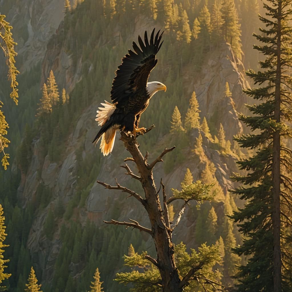 Bald Eagle Soars in Idaho's Golden Light
