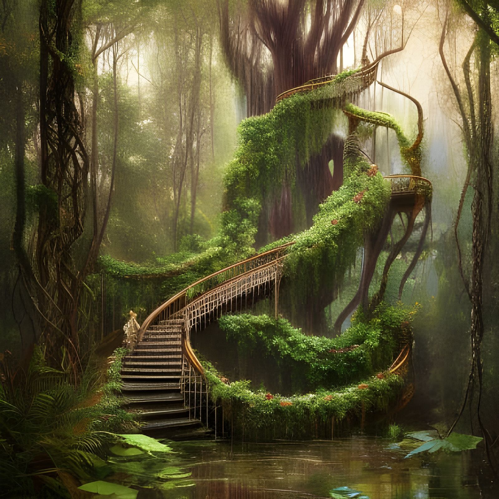 Hyperdetailed Forest Treehouse with Rainbow Crystals