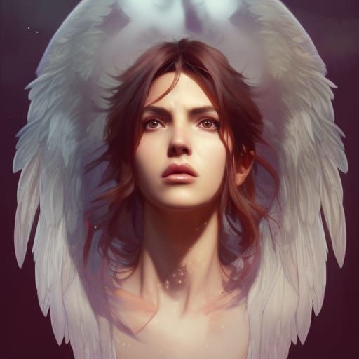 Hyperdetailed Angel Wolf Portrait in Volumetric Lighting