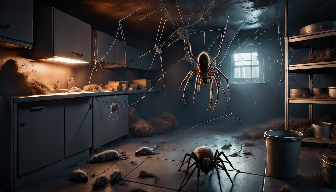 Terrifying Spider Hunts Rats in Dark Cellar