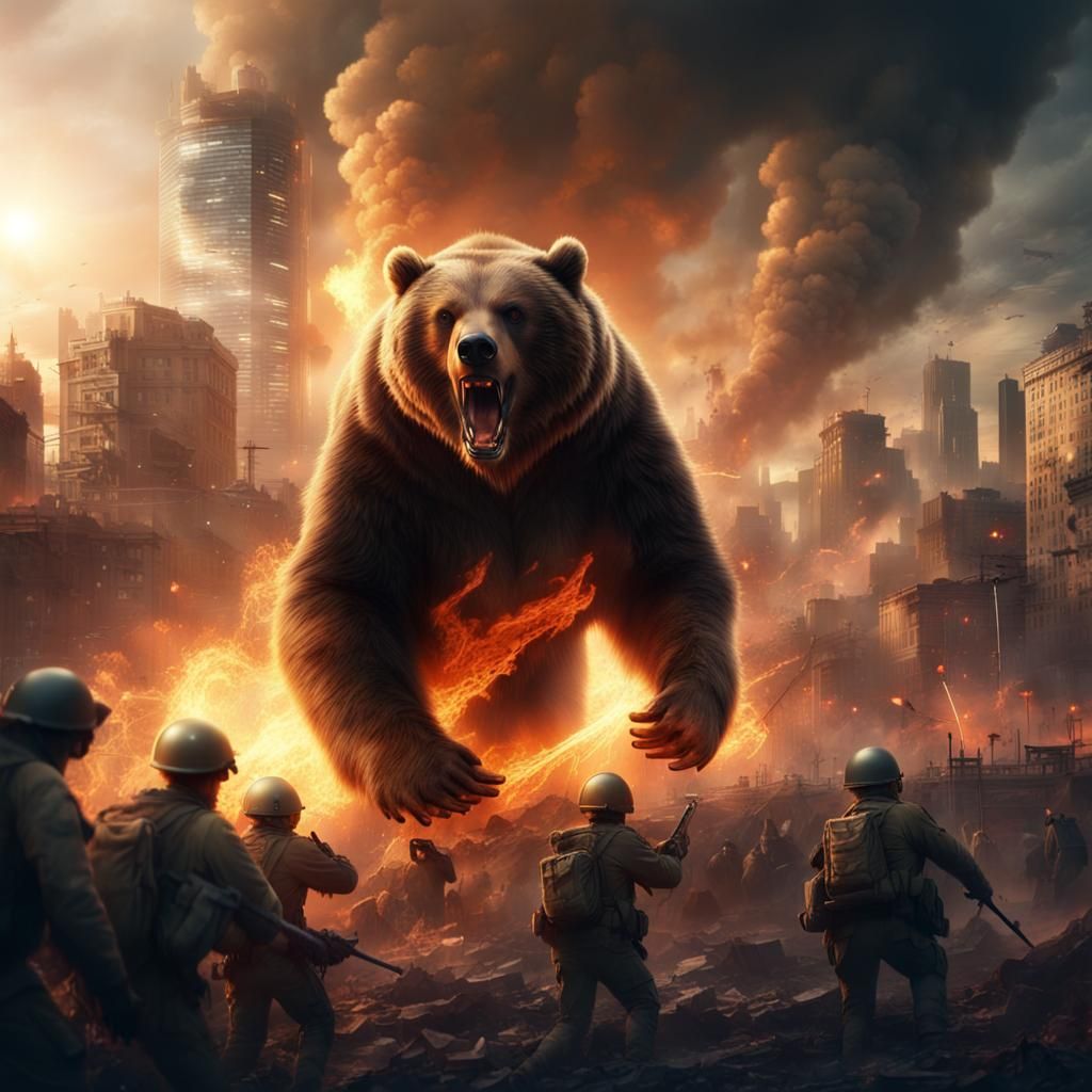 Giant Bear Attack on City: Soldiers Fight Back
