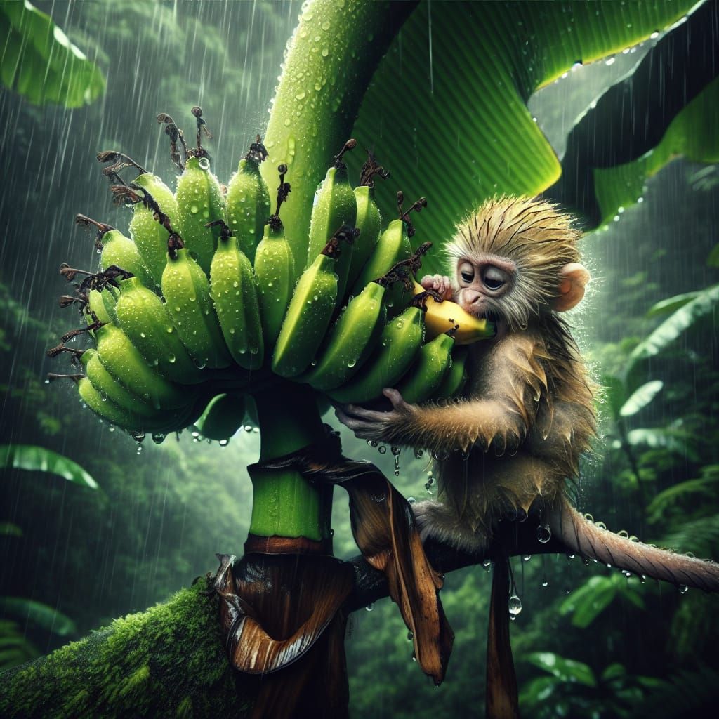 Rainforest Monkey Enjoys Banana in High Resolution