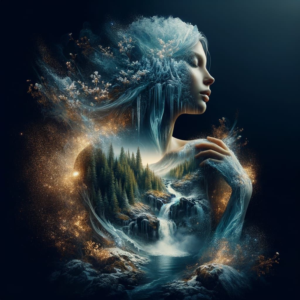 Double exposure photo 8k 3D UHD airbrush hyper detailed ultr...