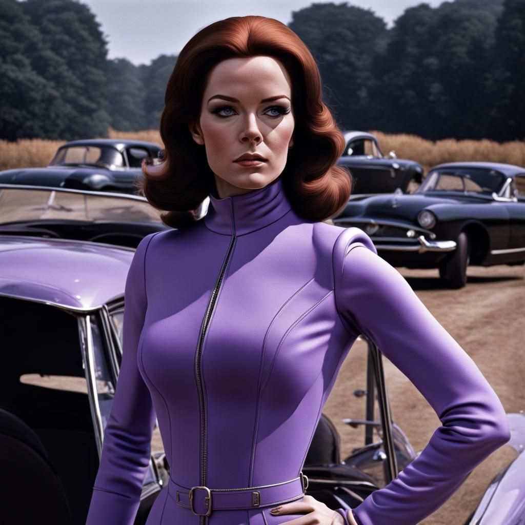 Young Woman in Lavender Catsuit: Hyperrealistic Close-Up