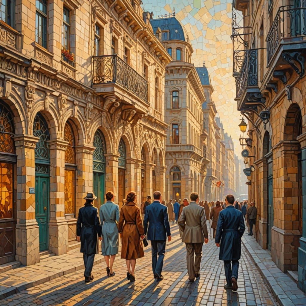 Vibrant Cubist Cityscape in Socialist Realism Style