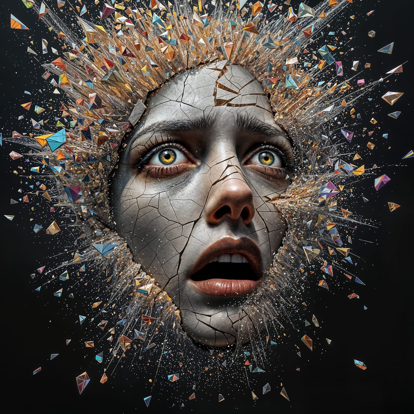 Shattered Identity in Vibrant Debris