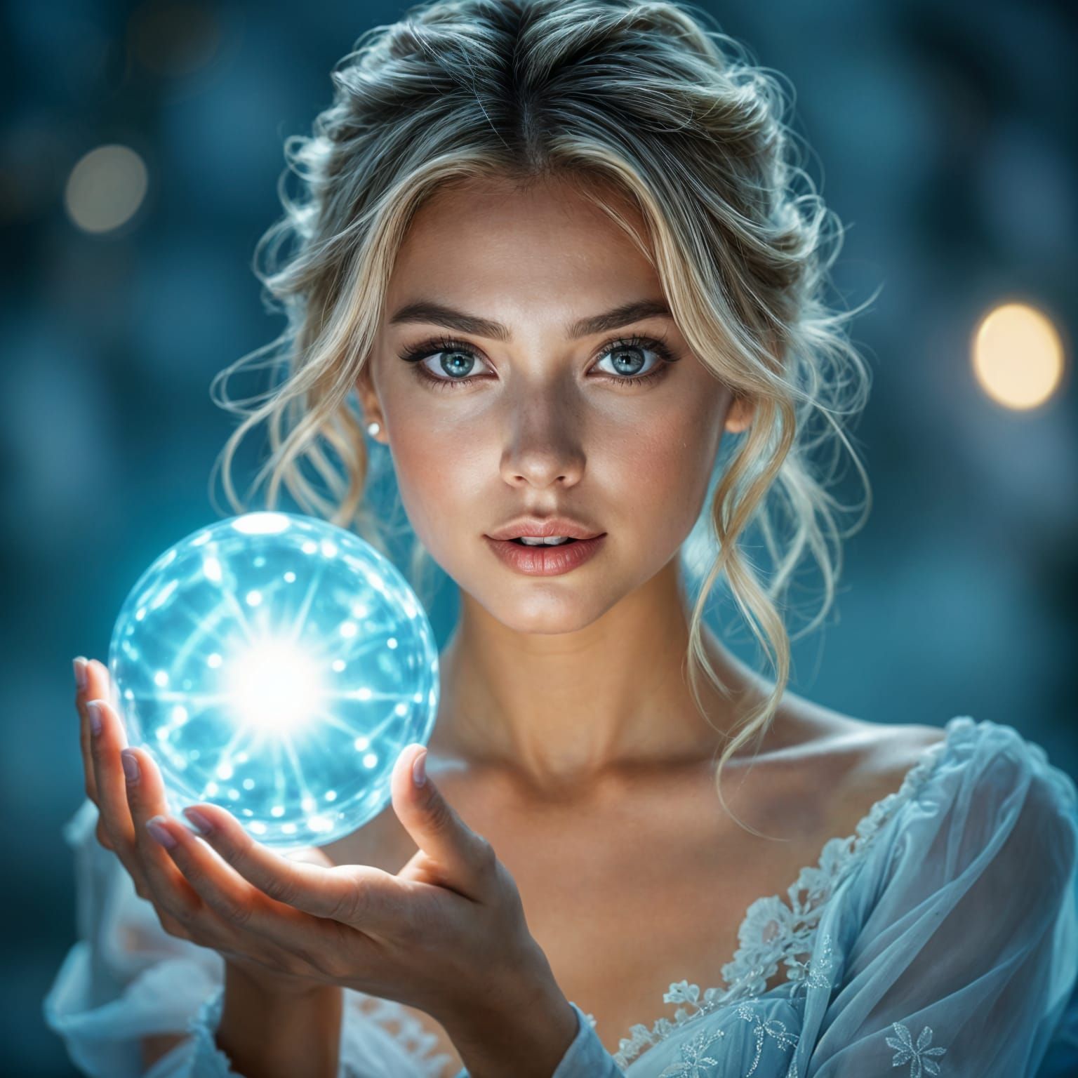 Ethereal Blond Woman With Glowing Blue Light