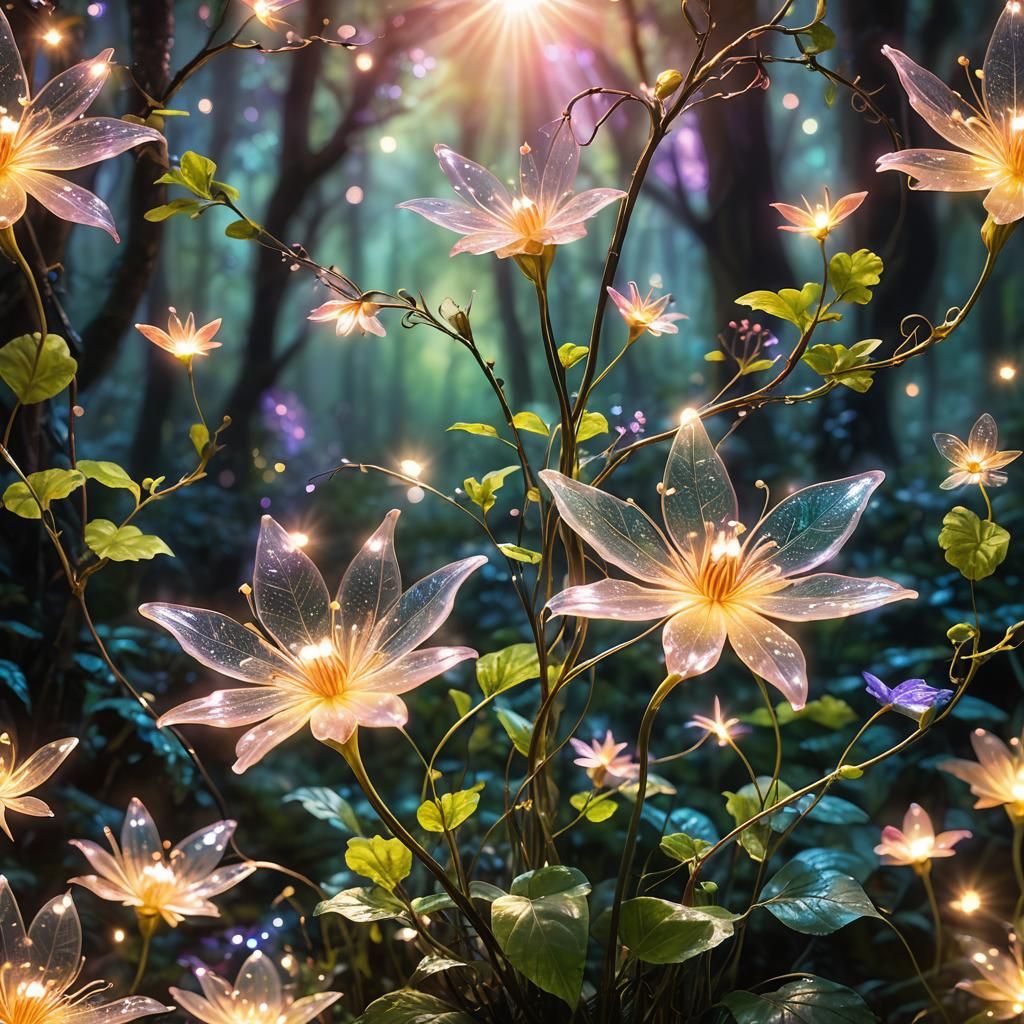 Enchanted Glowing Flower in Magical Forest