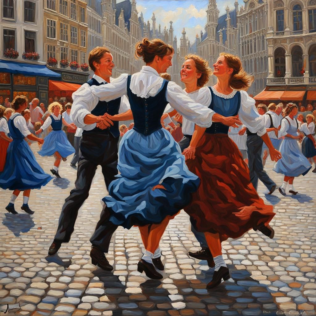 Square Dancers in Brussels, Oil Painting by Gurney