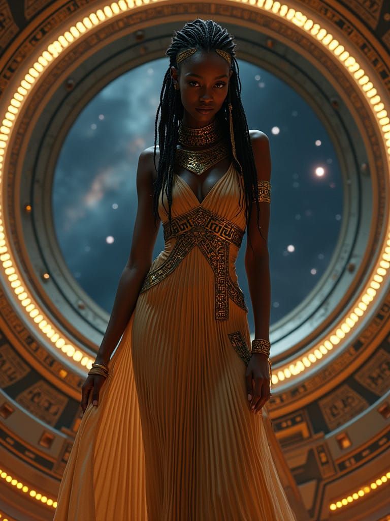 Ancient Egyptian Goddess on Futuristic Spaceship