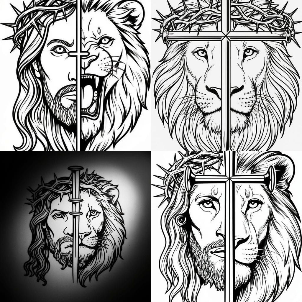 Jesus And Lion Face Tattoo Design