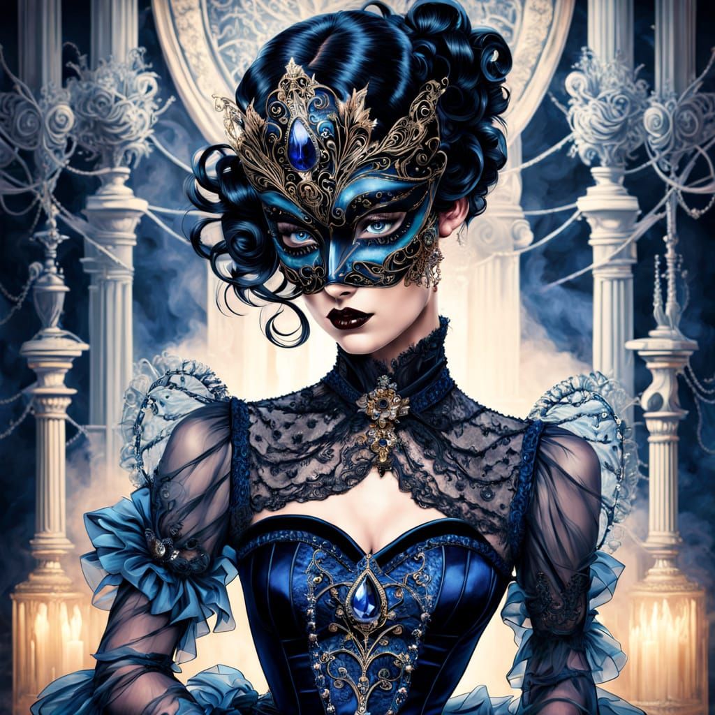 Elegant Victorian Woman in Art Deco Masquerade Mask